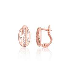 Серебряные серьги на английском замке, 1.3 g, Серебро 925 проба, красное золото (покрытие), Цирконы