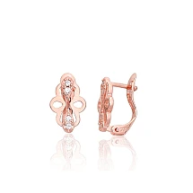 Серебряные серьги на английском замке, 1.2 g, Серебро 925 проба, красное золото (покрытие), Цирконы
