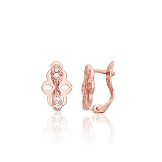 Серебряные серьги на английском замке, 1.2 g, Серебро 925 проба, красное золото (покрытие), Цирконы