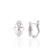 Серебряные серьги на английском замке, 1.2 g, Серебро 925 проба, родий (покрытие), Цирконы