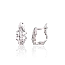 Серебряные серьги на английском замке, 1.2 g, Серебро 925 проба, родий (покрытие), Цирконы