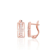 Серебряные серьги на английском замке, 1.3 g, Серебро 925 проба, красное золото (покрытие), Цирконы