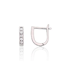 Серебряные серьги на английском замке, 1.2 g, Серебро 925 проба, родий (покрытие), Цирконы