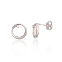 Серебряные серьги-пуссеты, 1.3 g, Серебро 925 проба, родий (покрытие), Цирконы , Перламутр