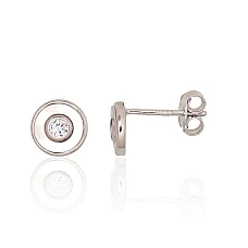 Серебряные серьги-пуссеты, 1.1 g, Серебро 925 проба, родий (покрытие), Цирконы , Перламутр