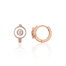 Серебряные серьги с круглой застежкой, 2.3 g, Серебро 925 проба, красное золото (покрытие), Цирконы , Перламутр