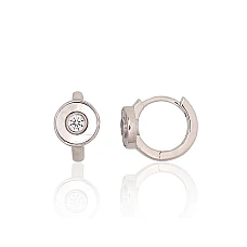 Серебряные серьги с круглой застежкой, 2.3 g, Серебро 925 проба, родий (покрытие), Цирконы , Перламутр