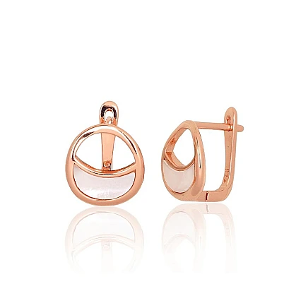 English lock,  - Silver earrings with english lock, 4.3 g, Silver 925 fineness, red gold (Plating), Mother-of-pearl