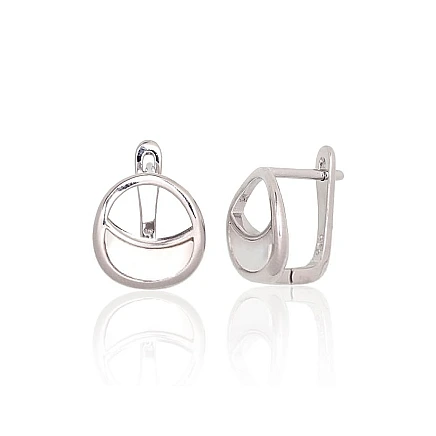 English lock,  - Silver earrings with english lock, 4.2 g, Silver 925 fineness, Rhodium (Plating), Mother-of-pearl