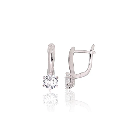 English lock,  - Silver earrings with english lock, Silver 925 fineness, Rhodium (Plating), Zirkons