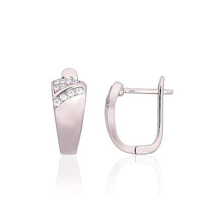 English lock,  - Silver earrings with english lock, Silver 925 fineness, Rhodium (Plating), Zirkons