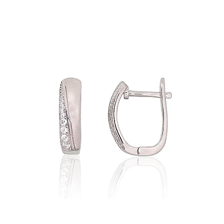 English lock,  - Silver earrings with english lock, 3.6 g, Silver 925 fineness, Rhodium (Plating), Zirkons