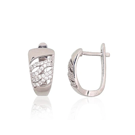 Ar angļu slēdzēju,  - Sudraba auskari ar angļu slēdzēju, 3.8 g, Sudrabs 925 prove, rodijs (pārklājums), Cirkoni