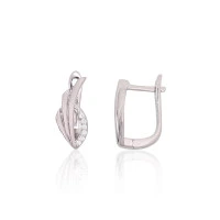 Серебряные серьги на английском замке, 2.8 g, Серебро 925 проба, родий (покрытие), Цирконы