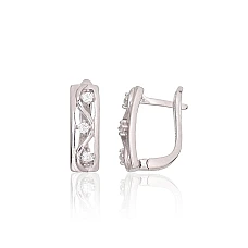 Silver earrings with 'english' lock, 3.5 g, Silver 925 fineness, Rhodium (Plating), Zirkons
