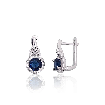 English lock,  - Silver earrings with english lock, Silver 925 fineness, Rhodium (Plating), Zirkons