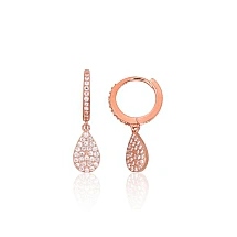 Серебряные серьги с круглой застежкой, 2.8 g, Серебро 925 проба, красное золото (покрытие), Цирконы