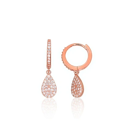 С круглой застежкой,  - Серебряные серьги с круглой застежкой, 2.8 g, Серебро 925 проба, красное золото (покрытие), Цирконы