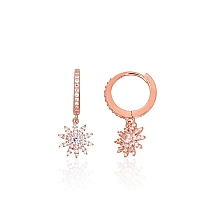 Серебряные серьги с круглой застежкой, 2.4 g, Серебро 925 проба, красное золото (покрытие), Цирконы