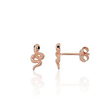 Серебряные серьги-пуссеты, 0.7 g, Серебро 925 проба, красное золото (покрытие), Цирконы