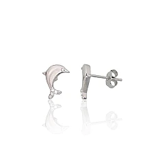 Серебряные серьги-пуссеты, 1.1 g, Серебро 925 проба, родий (покрытие), Цирконы