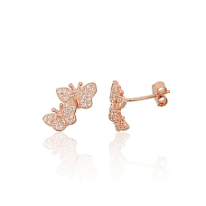 Silver stud earrings, Silver 925 fineness, red gold (Plating), Zirkons
