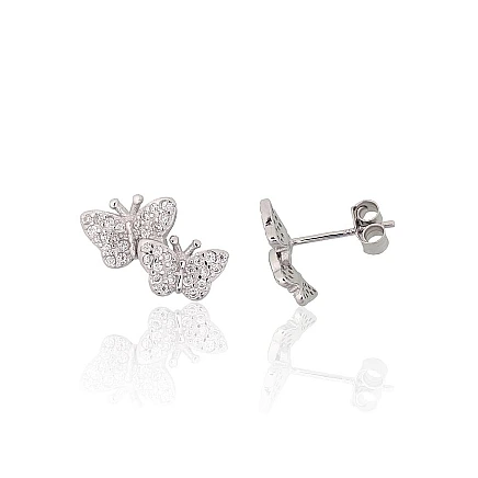 stud,  - Silver stud earrings, Silver 925 fineness, Rhodium (Plating), Zirkons