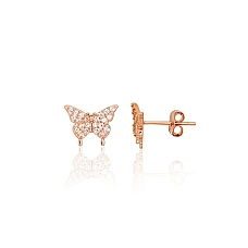 Silver stud earrings, Silver 925 fineness, red gold (Plating), Zirkons