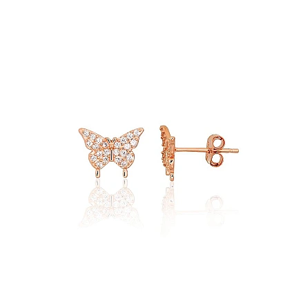 stud,  - Silver stud earrings, Silver 925 fineness, red gold (Plating), Zirkons