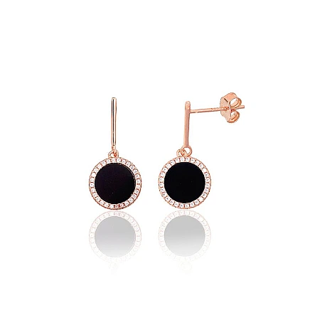 stud,  - Silver stud earrings, Silver 925 fineness, red gold (Plating), Zirkons, Onix