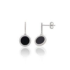 Silver stud earrings, Silver 925 fineness, Rhodium (Plating), Zirkons , Onix