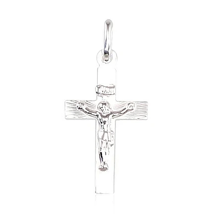 Крестики и иконки, Крест распятие - Серебряный кулон, 0.7 g, Серебро 925 проба