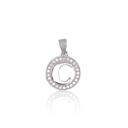 Буквы, Буква C - Серебряный кулон, 1.8 g, Серебро 925 проба, родий (покрытие), Цирконы