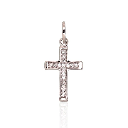 Крестики и иконки, Крестик - Серебряный кулон, 1.2 g, Серебро 925 проба, родий (покрытие), Цирконы