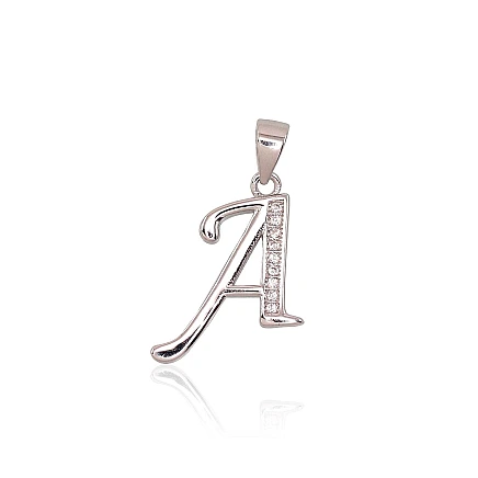 Letters, Letter A - Silver pendant, 1.7 g, Silver 925 fineness, Rhodium (Plating), Zirkons