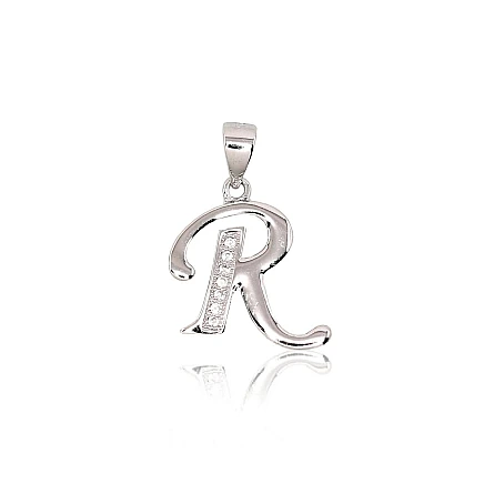 Letters, Letter R - Silver pendant, 1.6 g, Silver 925 fineness, Rhodium (Plating), Zirkons