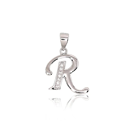 Letters, Letter R - Silver pendant, 1.8 g, Silver 925 fineness, Rhodium (Plating), Zirkons