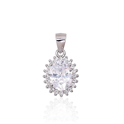Женские,  - Серебряный кулон, 1.8 g, Серебро 925 проба, родий (покрытие), Цирконы