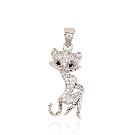 Женские, Кошка - Серебряный кулон, 2.5 g, Серебро 925 проба, родий (покрытие), Цирконы