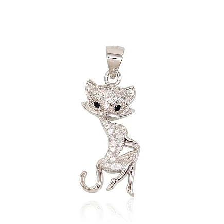 Женские, Кошка - Серебряный кулон, 2.6 g, Серебро 925 проба, родий (покрытие), Цирконы