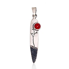 Серебряный кулон, 4.3 g, Серебро 925 проба, оксид (покрытие), Коралл (Имитация)