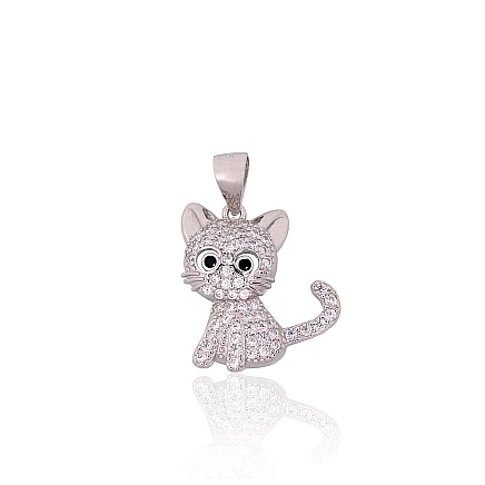 Women, Cat - Silver pendant, Silver 925 fineness, Rhodium (Plating), Zirkons