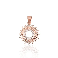 Серебряный кулон, 1.3 g, Серебро 925 проба, красное золото (покрытие), Цирконы