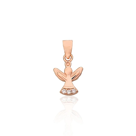 С золотым покрытием, Ангел - Серебряный кулон, 0.8 g, Серебро 925 проба, красное золото (покрытие), Цирконы