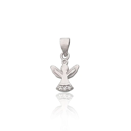 Женские, Ангел - Серебряный кулон, 0.8 g, Серебро 925 проба, родий (покрытие), Цирконы