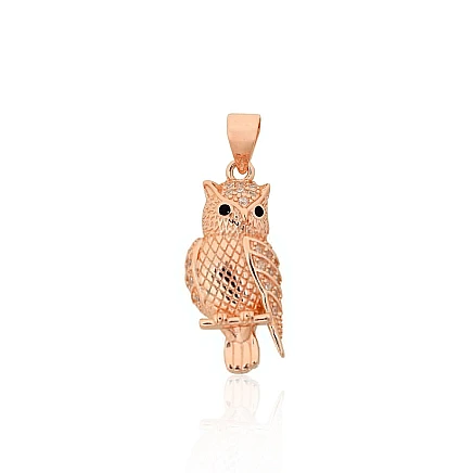 Ar zelta pārklājumu, Pūce - Sudraba kulons, 1.8 g, Sudrabs 925 prove, sarkanais zelts (pārklājums), Cirkoni