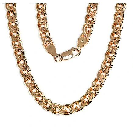 Gold plated,  - Silver chain Mona Liza 6 mm , diamond cut, 55, 25.9 g, Silver 925 fineness, red gold (Plating)