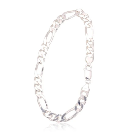 Viriešiem,  - Sudraba ķēdīte Figaro 7 mm , dimantu apstrādājums, 22, 15.2 g, Sudrabs 925 prove