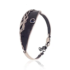 Серебряный браслет, 18, 15.3 g, Серебро 925 проба, оксид (покрытие), Перламутр, Регулируемая длина