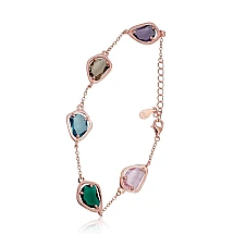 Silver bracelet, 17, 5 g, Silver 925 fineness, red gold (Plating), Zirkons, Variable length